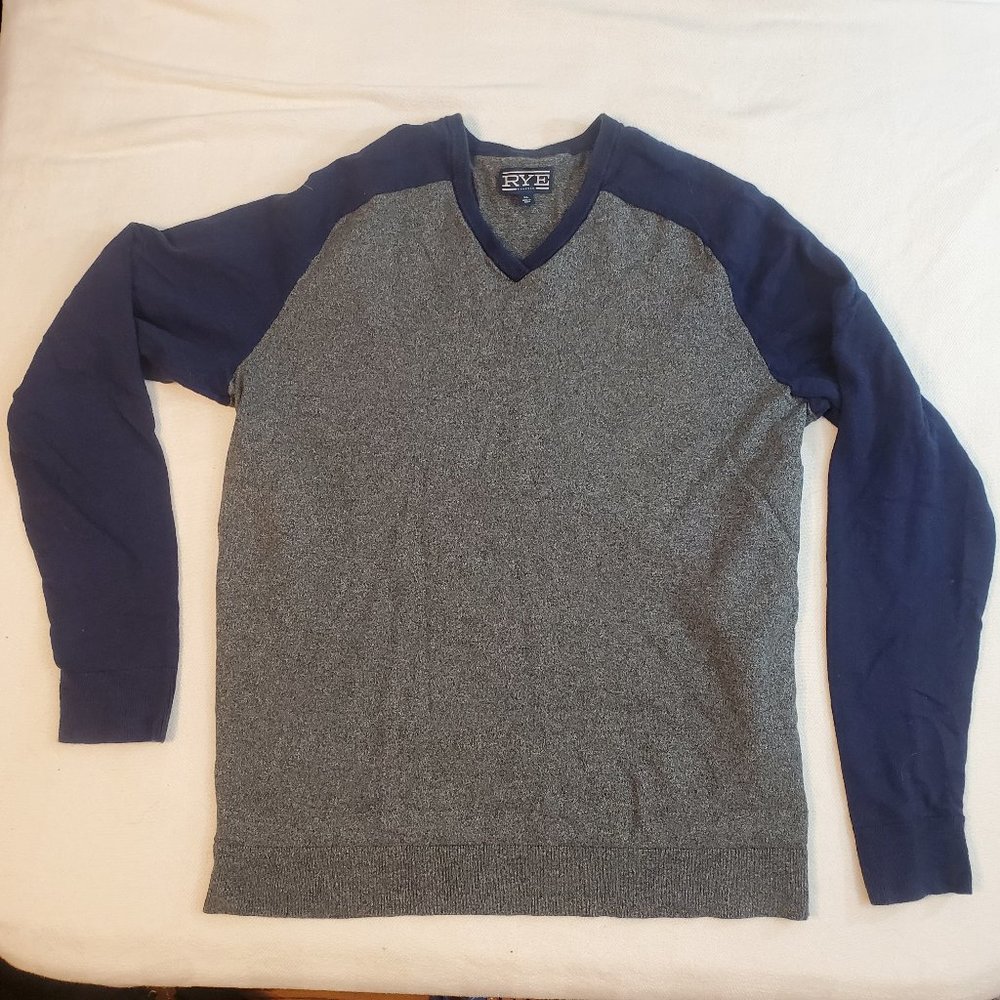 Rye raglan sweater Vneck shirt gray navy blue XL